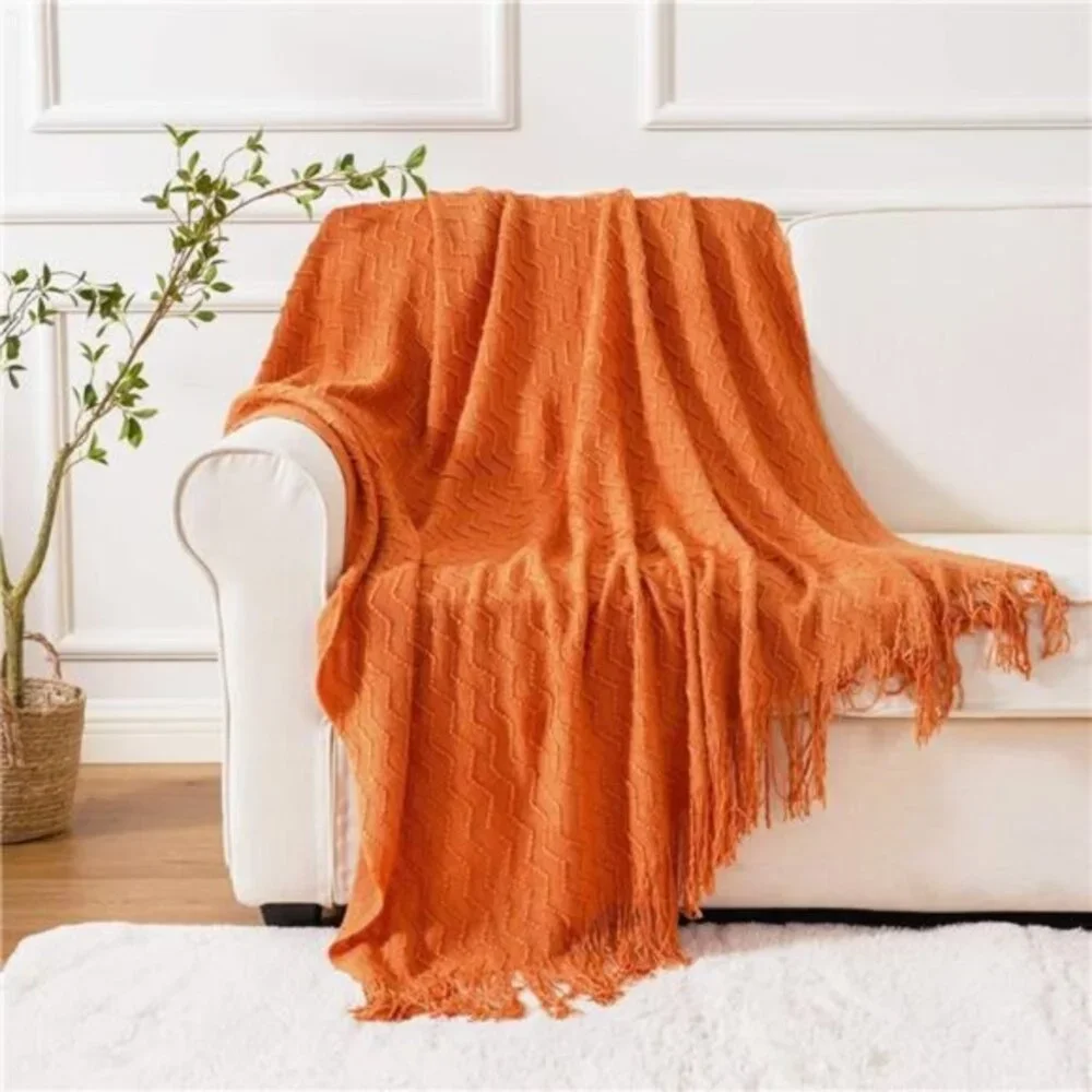 Orange Throw Blanket for Couch, Decorative Fall with Tassels Halloween‎ 50x60
